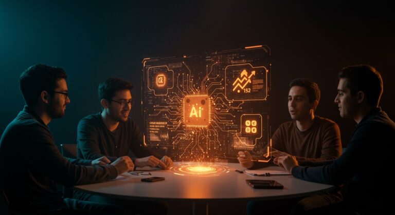 Microsoft Copilot impulsando la automatización e inteligencia artificial en startups tecnológicas de LATAM con founders colaborando en innovadoras soluciones.
