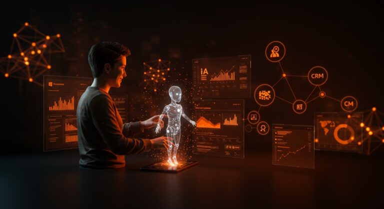 Microsoft Dynamics 2026 con Copilot agéntico y automatización para startups, mostrando IA operativa y análisis avanzado en CRM.