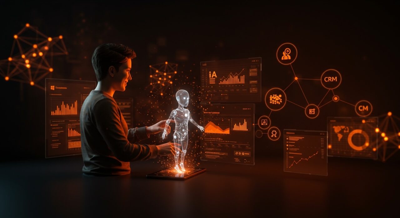 Microsoft Dynamics 2026 con Copilot agéntico y automatización para startups, mostrando IA operativa y análisis avanzado en CRM.