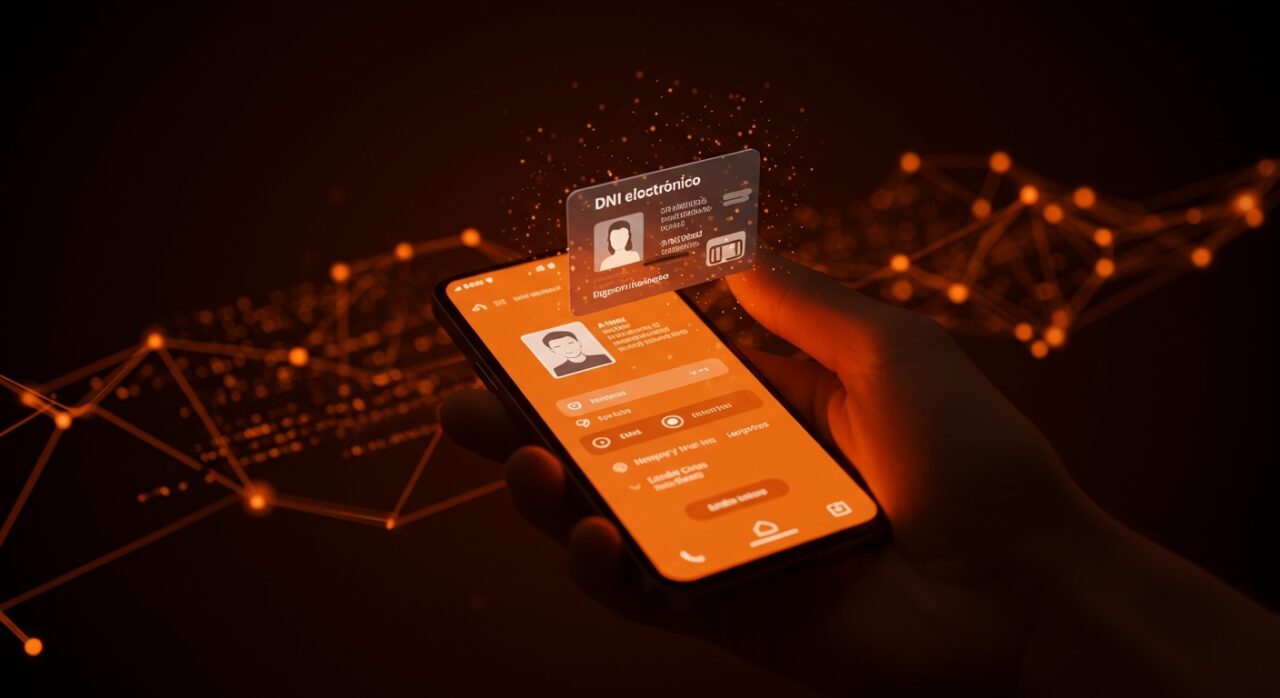 App móvil MiDNI para DNI electrónico mostrando identificación digital y certificados digitales en España para trámites electrónicos.