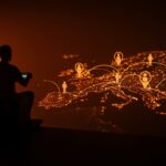 Análisis visual de migración UE-Reino Unido post-Brexit con flujo de datos y sistema de inmigración por puntos enfocado en talento tech.