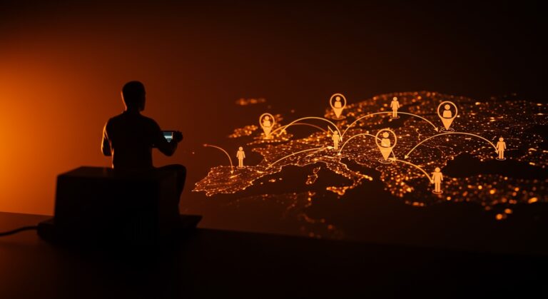 Análisis visual de migración UE-Reino Unido post-Brexit con flujo de datos y sistema de inmigración por puntos enfocado en talento tech.