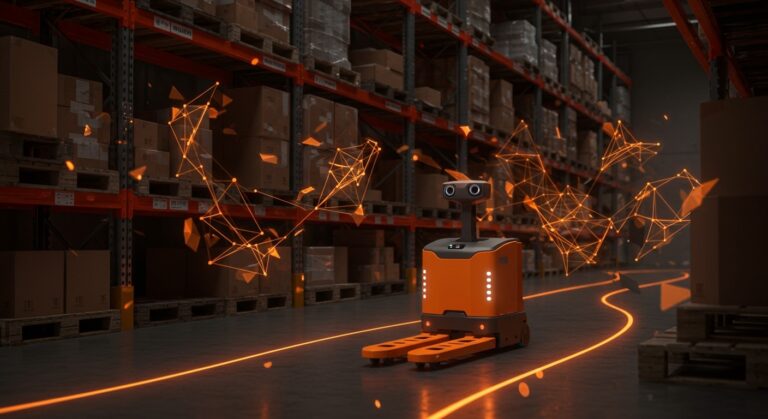 MiR1200 Pallet Jack robot autónomo en automatización logística interna con IA y visión 3D en contexto de startups tecnológicas LATAM.