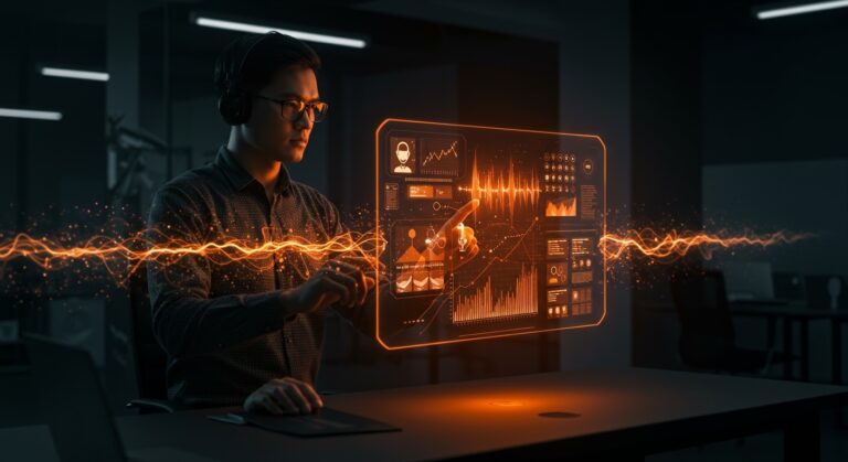 Visualización de inteligencia artificial de voz y automatización SaaS para startups deep-tech en LATAM recaudando financiamiento.