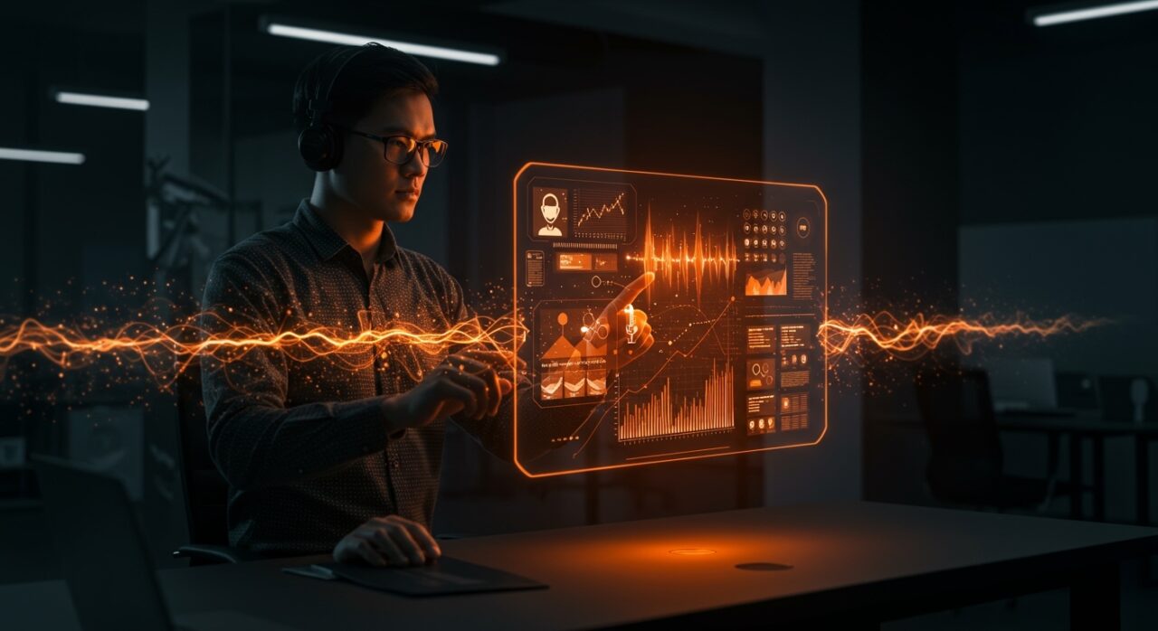 Visualización de inteligencia artificial de voz y automatización SaaS para startups deep-tech en LATAM recaudando financiamiento.