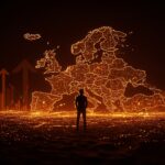 Fundador tecnológico frente a un paisaje digital futurista de inteligencia artificial e infraestructura soberana en Europa, destacando el liderazgo en IA.