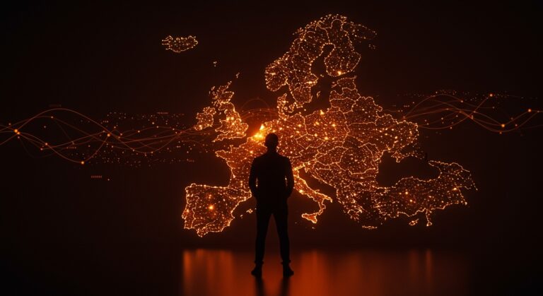 Arthur Mensch liderando la soberanía tecnológica europea con infraestructura avanzada de inteligencia artificial de Mistral AI.