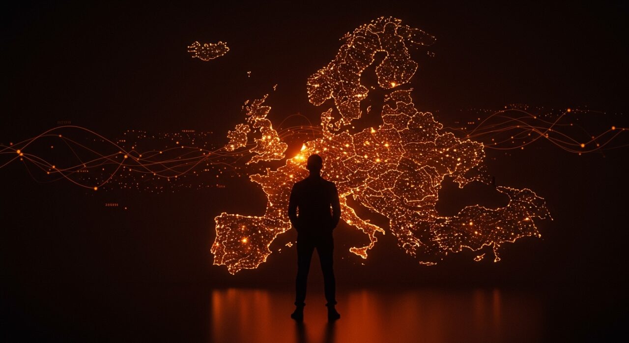 Arthur Mensch liderando la soberanía tecnológica europea con infraestructura avanzada de inteligencia artificial de Mistral AI.