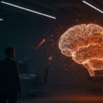 Ejecutivo preocupado frente a representación de IA generativa destacando riesgos y confianza ciega en empresas según MIT.