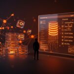 Funciones avanzadas de SQLite destacadas en pantalla futurista para potenciar SaaS, en paleta Ecosistema Startup naranja y negro.