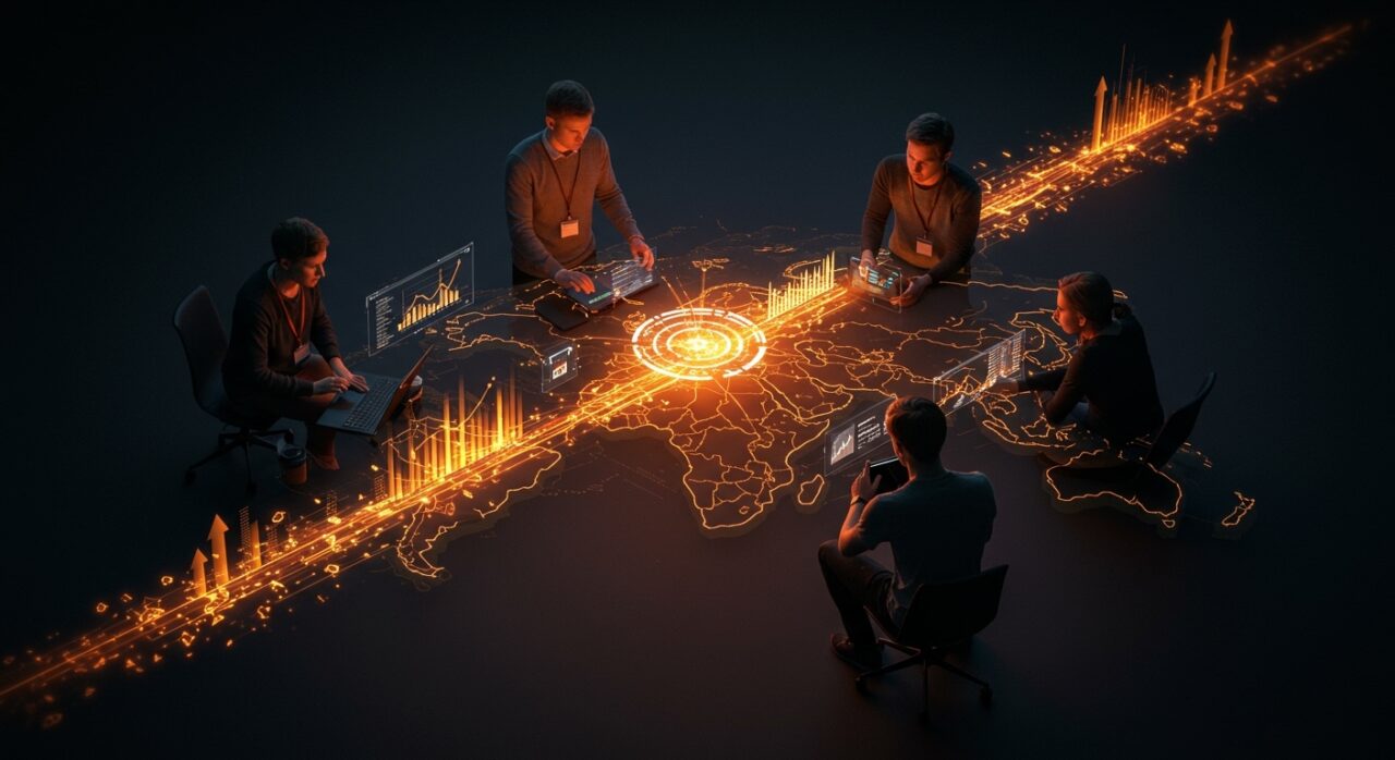 Startup Moldova Summit con emprendedores colaborando para buscar inversión y expansión en Europa del Este, destacando el ecosistema emprendedor moldavo.