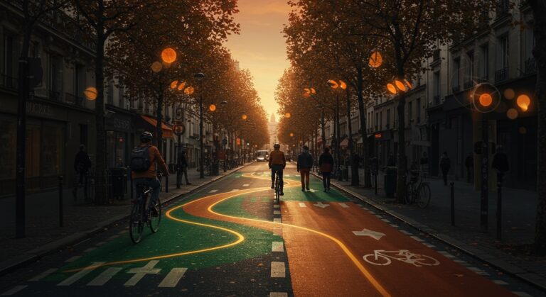 Transformación sostenible de la movilidad urbana en París con un bulevar para bicicletas y peatones en la antigua M-30.