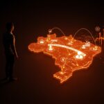 Founders hispanos visualizados con flujos de inversión y símbolos de venture capital en Brasil, destacando el fondo de USD 900M de Mubadala Capital para startups latinoamericanas.