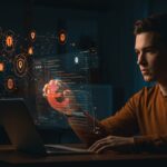 Founder de startup de ciberseguridad analizando vulnerabilidades de Firefox con herramienta AI Mythos en un entorno tecnológico avanzado.