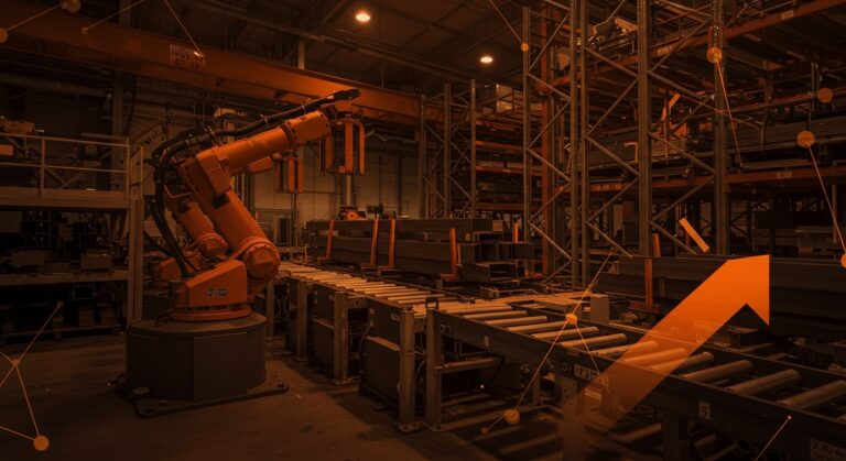 Sistema de almacenamiento industrial automatizado para perfiles metálicos subastado en Barcelona, destacando la automatización logística y oportunidades en el mercado secundario de maquinaria industrial.