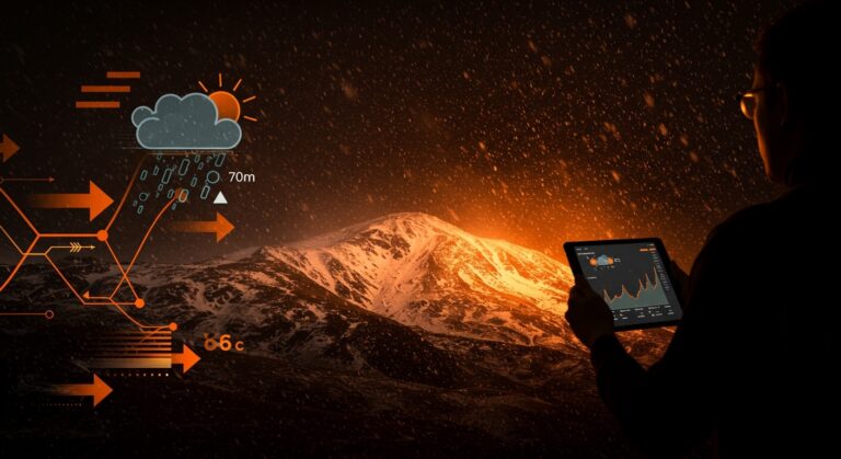 Nieve a 700 metros en España con impacto en startups y negocios destacado con símbolos de cambio climático y meteorología.