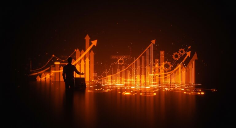 Fundador tech supervisando un centro de operaciones IT digital unificado, representando el crecimiento SaaS y automatización en NinjaOne.