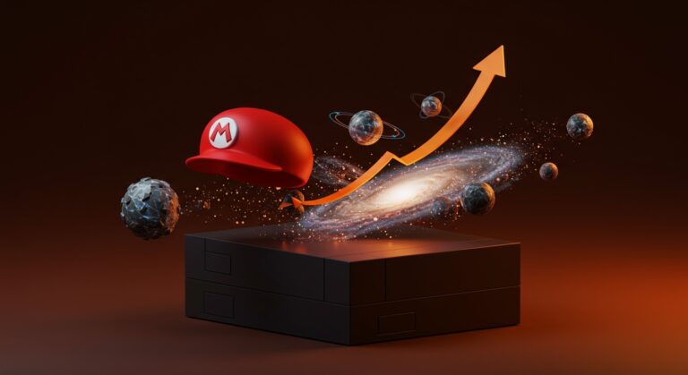 Estrategia y expansión del universo cinematográfico de Nintendo destacada con elementos icónicos de Super Mario Galaxy y Star Fox en estilo editorial cinemático.