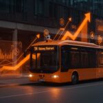 Autobús autónomo nivel 4 de Noruega en un entorno urbano moderno, destacando innovación y oportunidades para startups de movilidad.