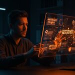 Detección de noticias falsas en 2026 mediante herramientas de verificación en startups tecnológicas, imagen editorial en paleta naranja y negro.