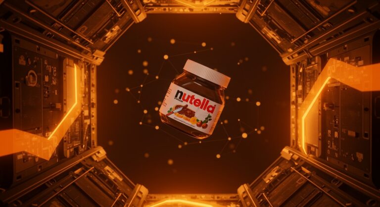 Bote de Nutella flotando en la nave Orión durante la misión Artemis II de NASA, simbolizando publicidad encubierta y marketing viral en el espacio.