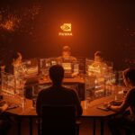 Startups IA colaborando en un entorno tecnológico avanzado con inversión de NVIDIA y NVentures impulsando ecosistema de founders LATAM.