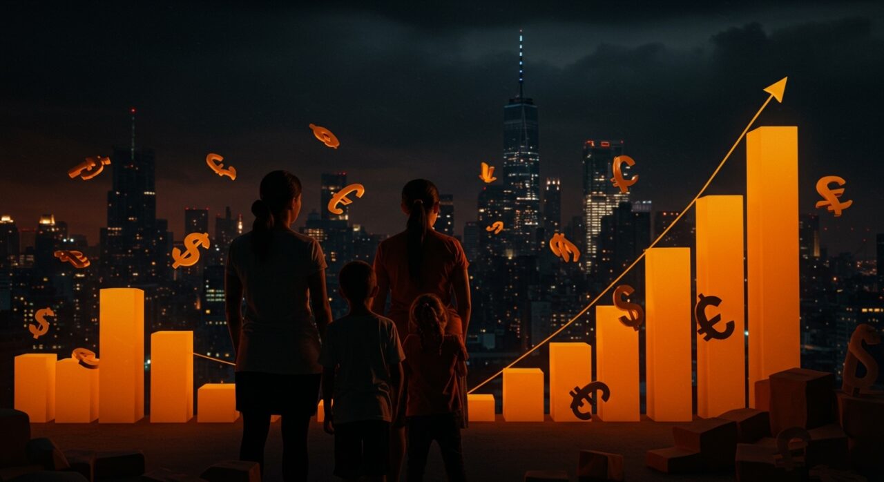 Familia trabajadora en Nueva York 2026 enfrentando el alto costo de vida y la necesidad de ingresos superiores a 125 mil dólares para la autosuficiencia económica.