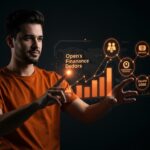 Fundador de fintech en Colombia adaptándose al open finance según Decreto 0368 con visuales digitales de finanzas abiertas y regulación financiera.