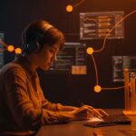 Colaboradora escribiendo documentación técnica para proyectos open source, destacando cómo contribuir sin código en la comunidad tecnológica.