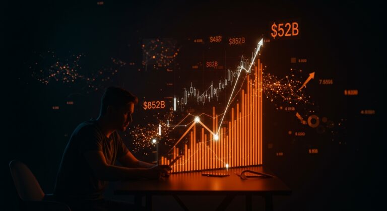 Visualización editorial de la valoración de OpenAI en 852 mil millones y su impacto en startups de inteligencia artificial y fundraising para 2026.