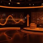 Escenario de talk show moderno en tonos naranja y negro que simboliza la adquisición de TBPN por OpenAI y su impacto en tendencias tech y el ecosistema startup.
