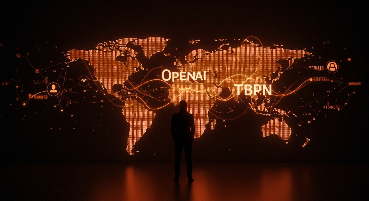 Representación visual de la adquisición de TBPN por OpenAI para fortalecer medios independientes y el diálogo global en inteligencia artificial.