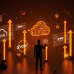 OpenAI en AWS colaboración multimillonaria visualizada con fundador de startup y elementos de inteligencia artificial y computación en la nube.