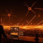 Líder empresarial en silueta frente a un horizonte digital de inteligencia artificial, simbolizando la guerra competitiva en el mercado enterprise de IA en 2026.