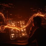 Vista cinematográfica de fundador analizando interfaz digital de ChatGPT Images 2.0 con metáforas visuales de redes neuronales y flujo de energía representando IPO de OpenAI de 852 mil millones.