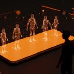 Teléfono OpenAI innovador con agentes de IA interactuando, ilustrando oportunidades para startups IA en el ecosistema hispano post-smartphone.