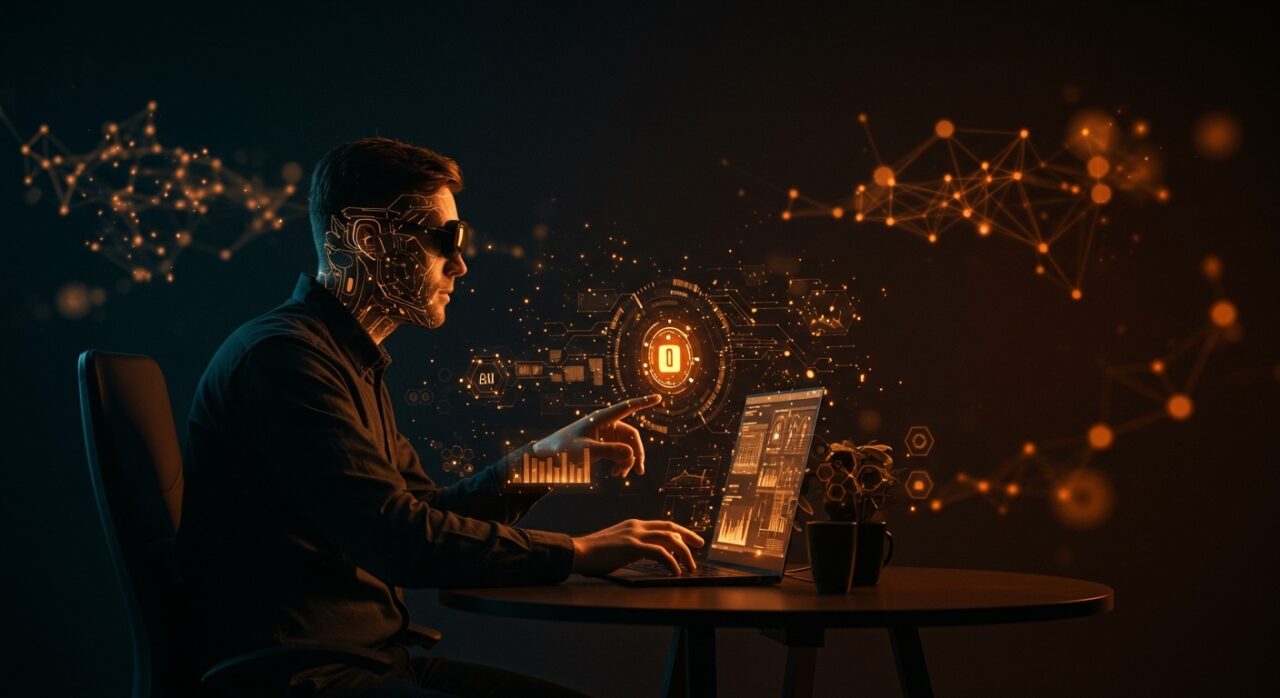 Founder en entorno digital con agentes IA de OpenAI automatizando procesos para startups en ecosistema tecnológico hispano.