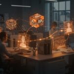 Equipo empresarial utilizando Workspace Agents de OpenAI para automatización con IA aplicada en un entorno de startup moderno.