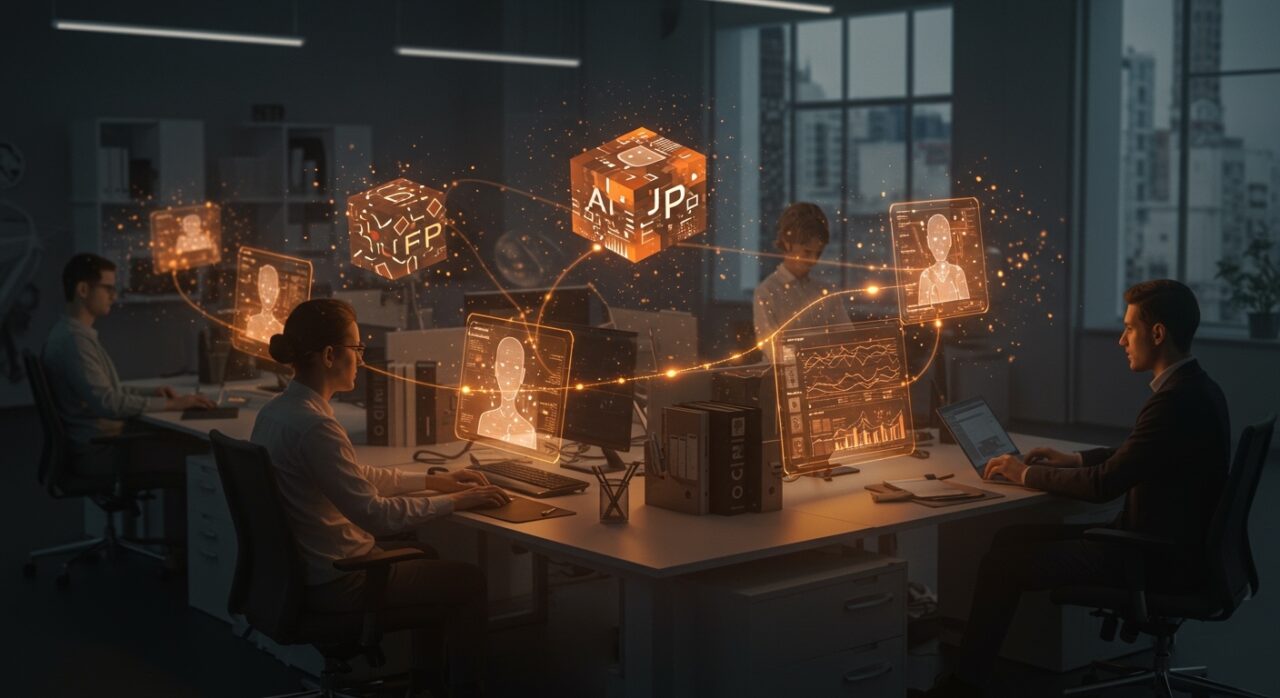 Equipo empresarial utilizando Workspace Agents de OpenAI para automatización con IA aplicada en un entorno de startup moderno.