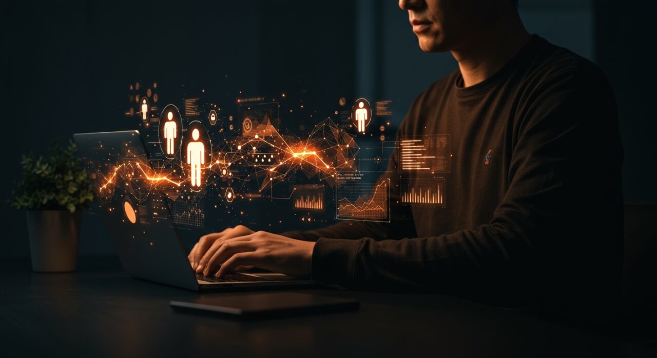 Founder using OpenAI Workspace Agents for AI-powered business automation in a high-tech modern workspace.