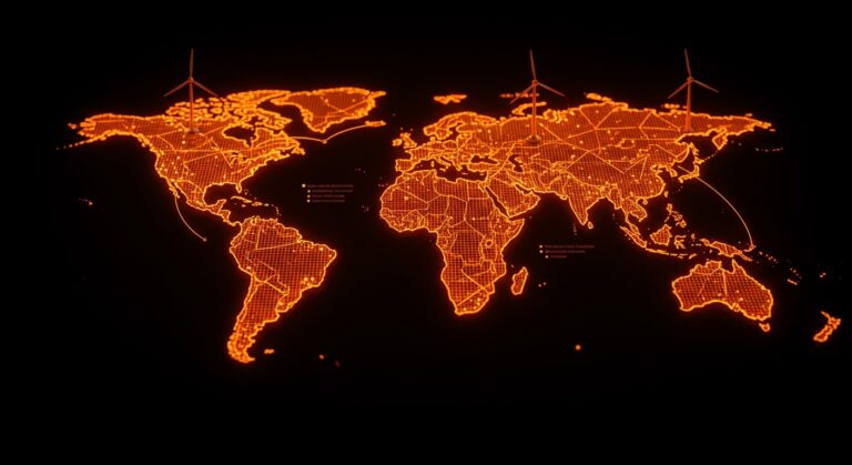 Mapa interactivo de la infraestructura eléctrica mundial en la transición energética destacando energías renovables y brechas de electrificación.