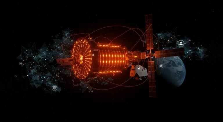 Centro de datos de inteligencia artificial orbital de Orbital y SpaceX en 2027, mostrando infraestructura tecnológica satelital para startups globales.