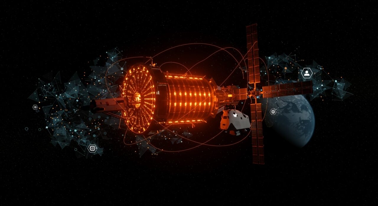 Centro de datos de inteligencia artificial orbital de Orbital y SpaceX en 2027, mostrando infraestructura tecnológica satelital para startups globales.