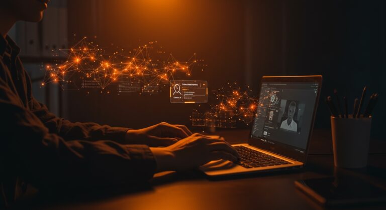 Interfaz avanzada de Otter.ai para startups con búsqueda unificada y automatización inteligente en herramientas empresariales, destacando productividad y tecnología IA.