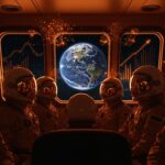 Astronautas de Artemis II observando la Tierra, experimentando el Overview Effect y la transformación en perspectiva global para líderes y emprendedores.