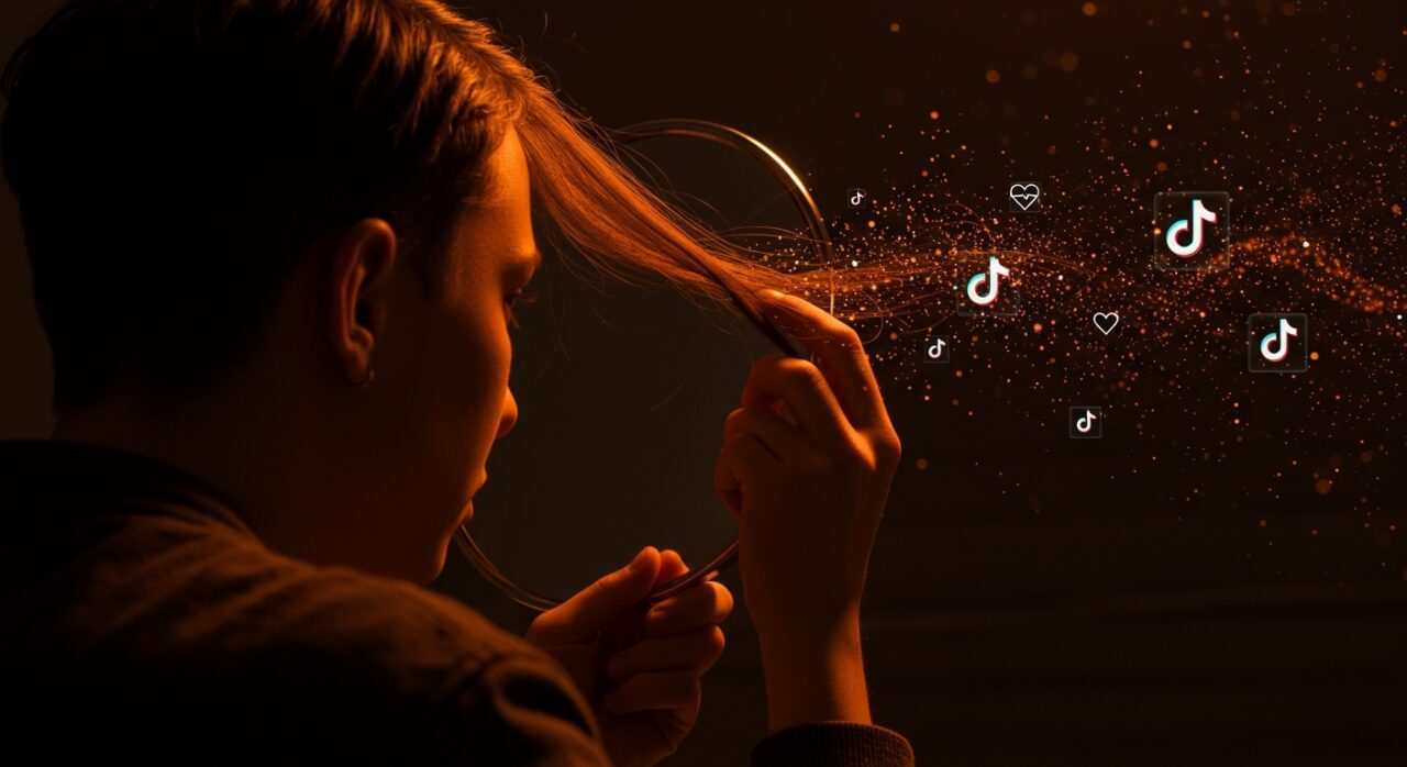 Joven de la Generación Z con signos de alopecia relacionados con Ozempic y tendencias de salud capilar en TikTok.