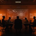 Empleados de Palantir debatiendo la crisis ética sobre IA militar y vigilancia masiva en startups tecnológicas.
