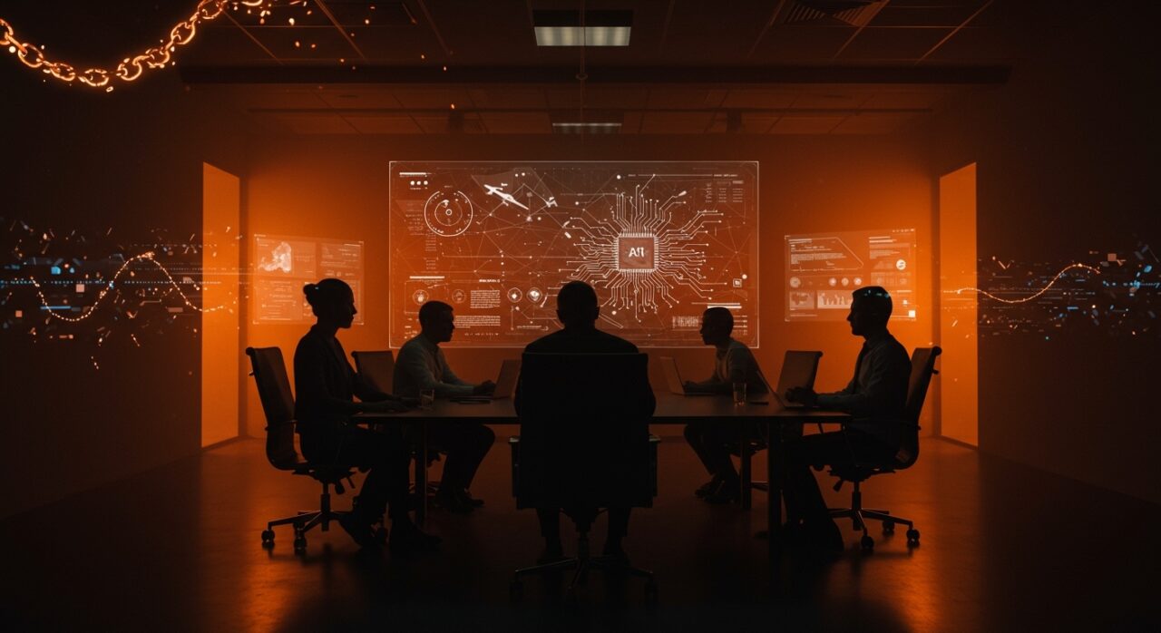 Empleados de Palantir debatiendo la crisis ética sobre IA militar y vigilancia masiva en startups tecnológicas.