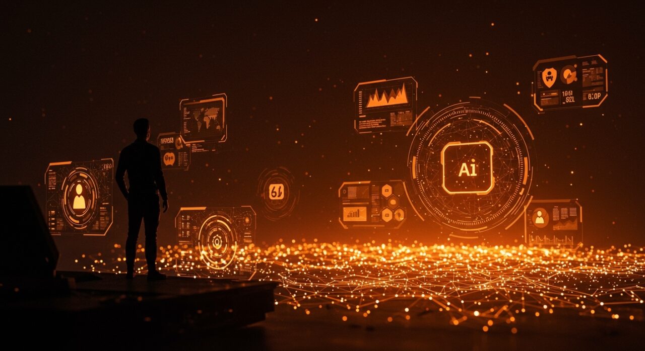 Fundador tecnológico frente a redes AI militares y defensa nacional, representando impacto de Palantir en startups y talento tech.