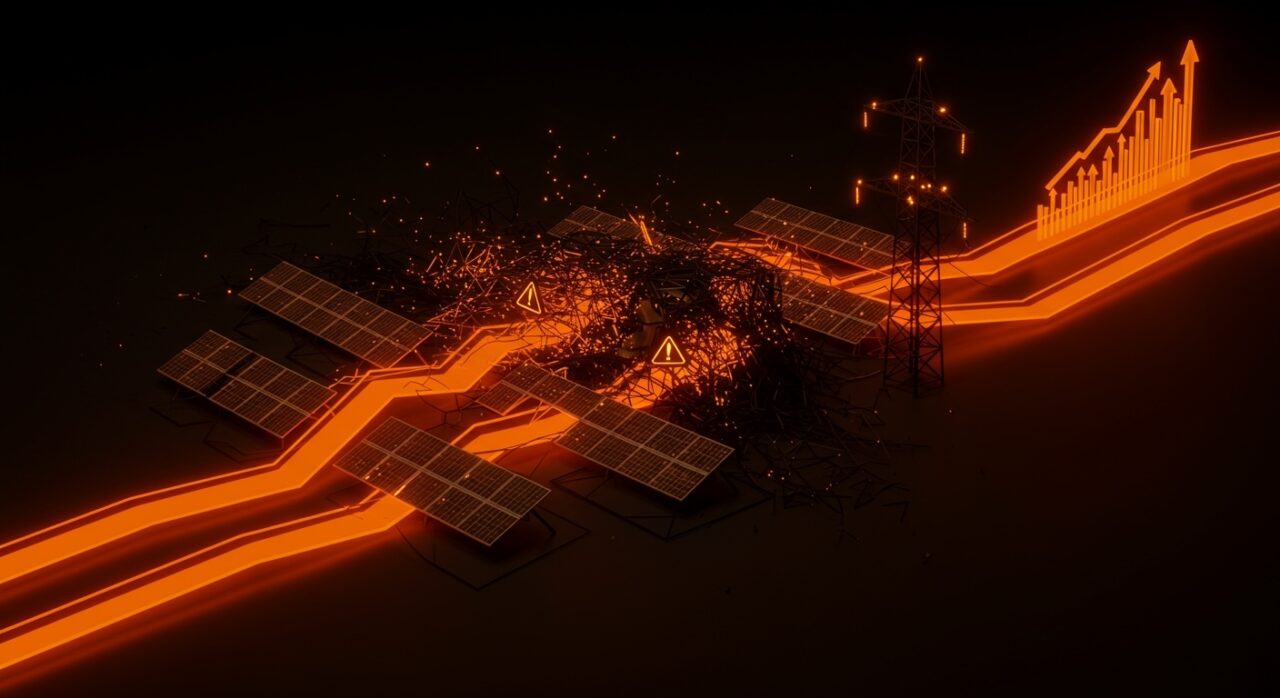 Red eléctrica saturada por paneles solares en España destacando la saturación y oportunidades de inversión en energías renovables.